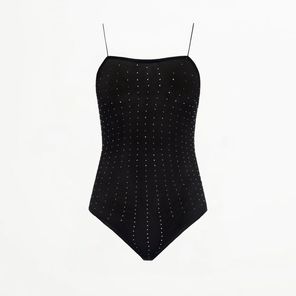 NWT Zara Black Net Bodysuit with Rhinestones | Medium - Picture 6 of 7